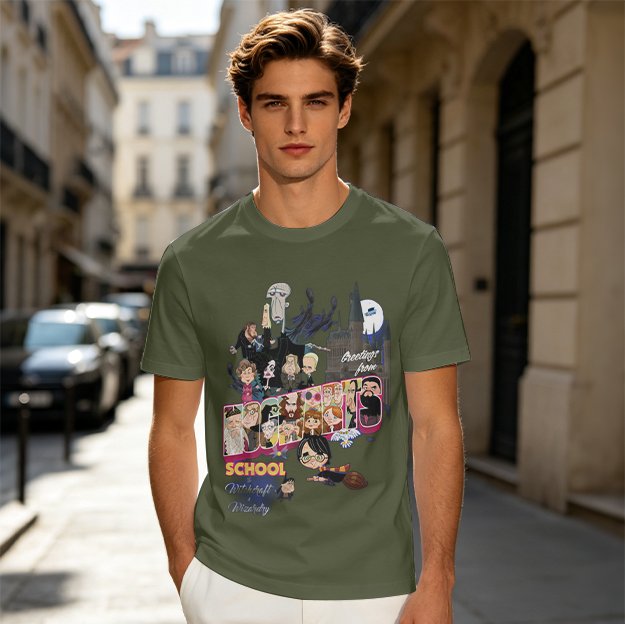 Olive T-Shirt With Harry Potter Themed Character Print