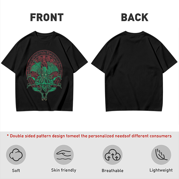 Olive Green Cthulhu Occult Seal Graphic T-Shirt