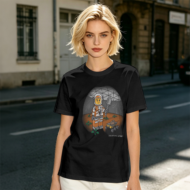 Olive T-shirt with Lego Astronaut Space Habitat Print