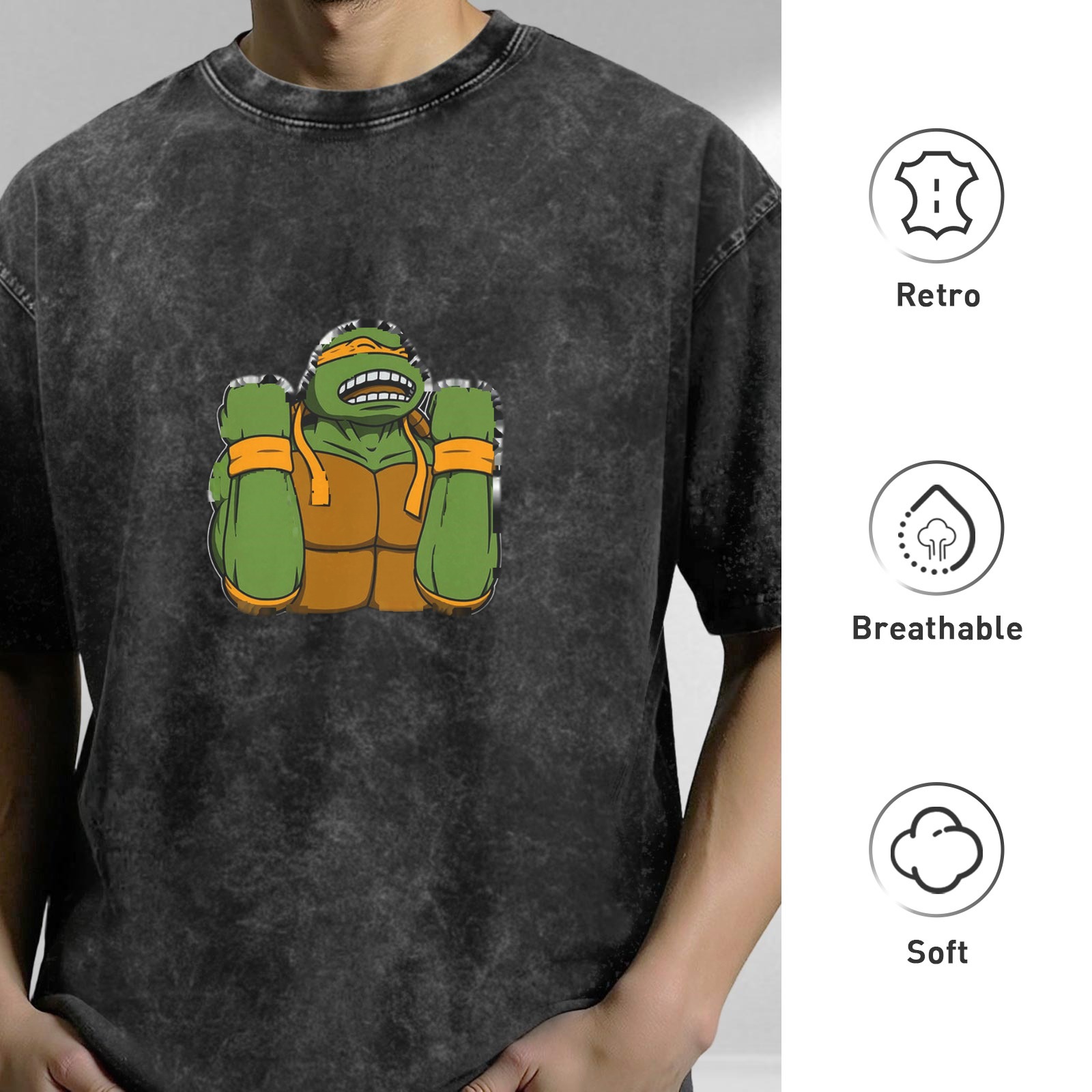 Teenage Mutant Ninja Turtles Graphic Print Acid Wash Short Sleeve T-shirt