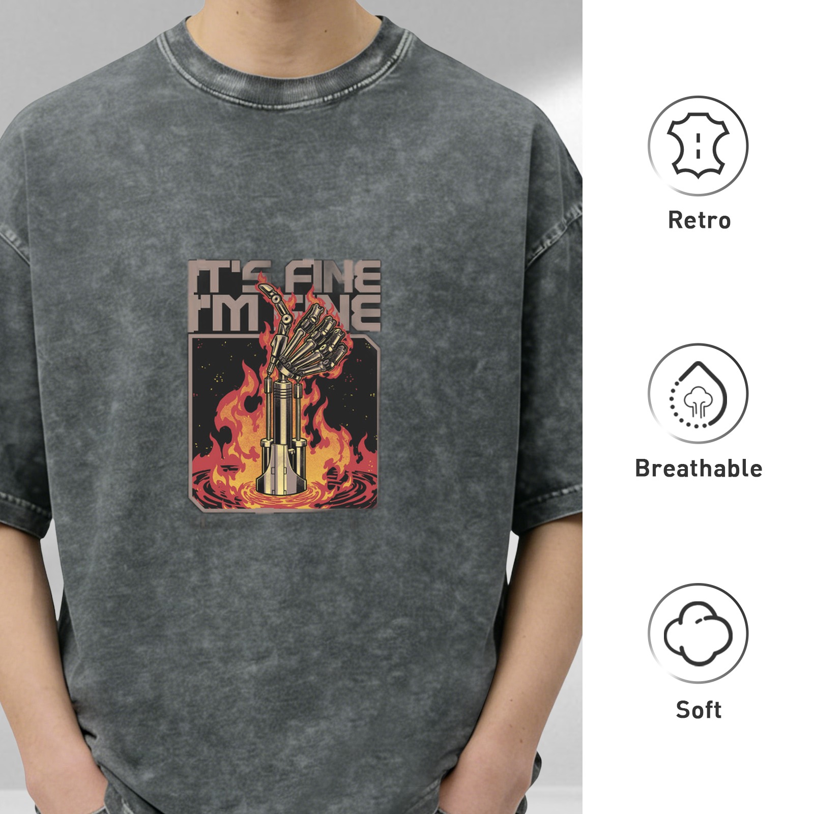 It's Fine I'm Fine Robot Hand On Fire Graphic T-Shirt