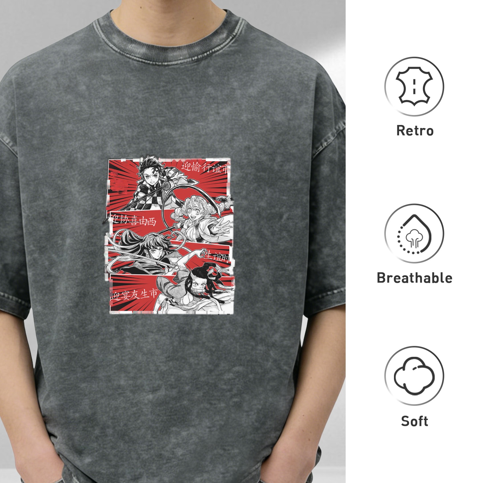 oversized washed anime graphic t-shirt with manga panel design