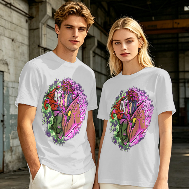 Olive T-Shirt with Gambit and Rogue Superhero Art Print