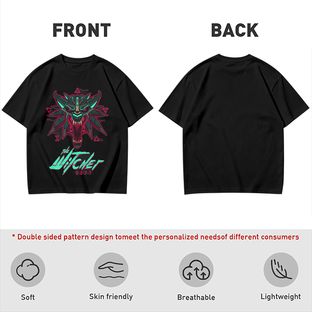 Olive green t-shirt with cyberpunk witcher wolf head graphic
