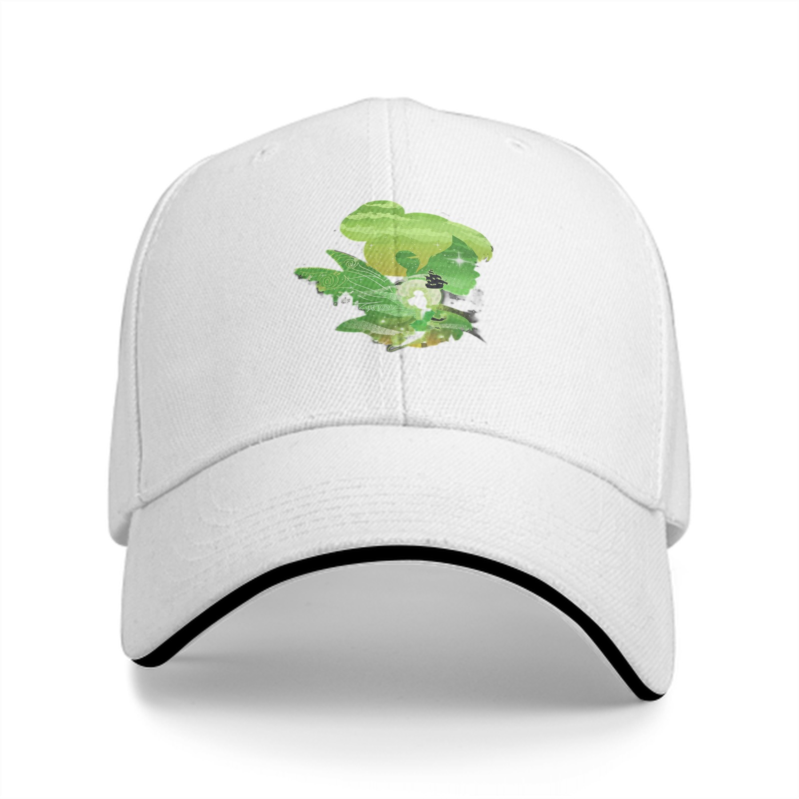 Black Baseball Cap With Green Fairy Silhouette Graphic