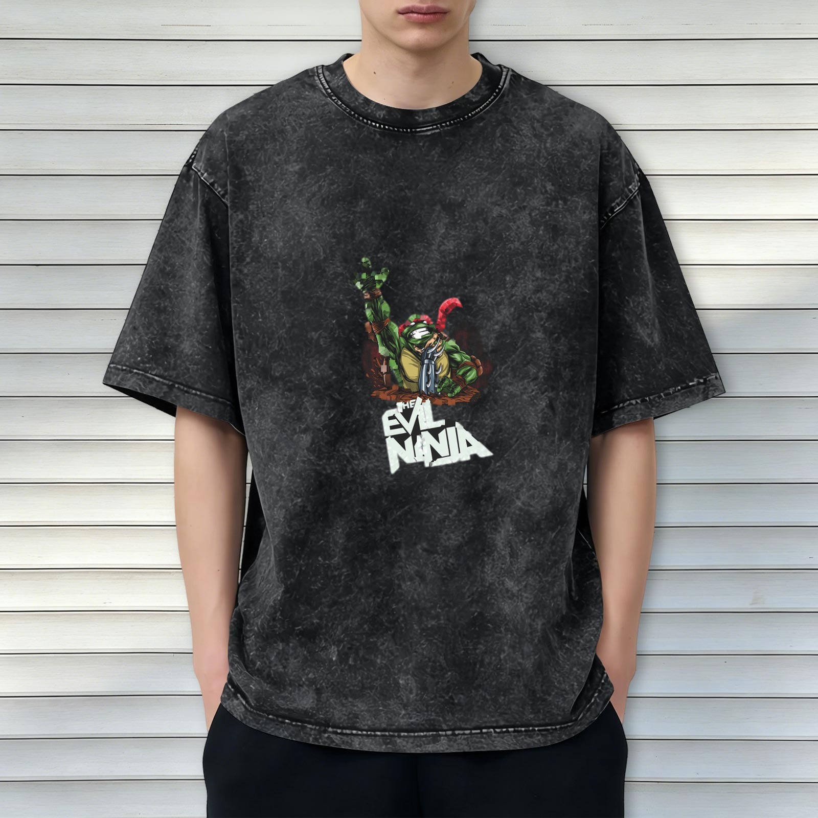 Washed black graphic t-shirt with evil ninja turtle print