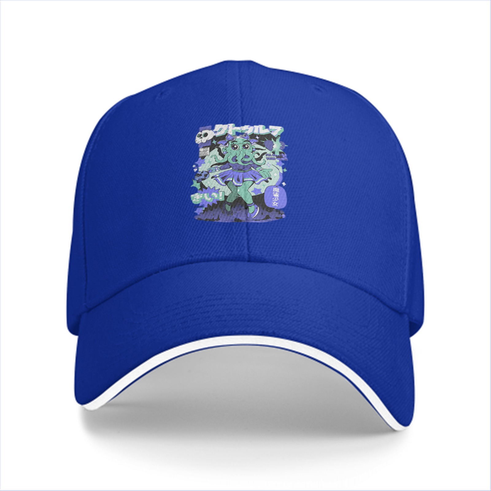 Black Baseball Cap With Anime Octopus Girl Graphic Print