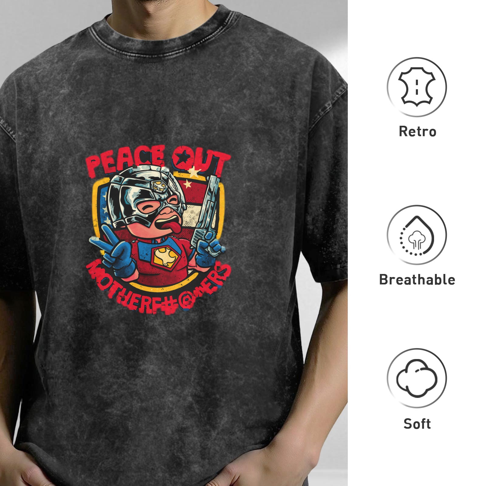 Washed graphic t-shirt with Peace Out Motherf... design
