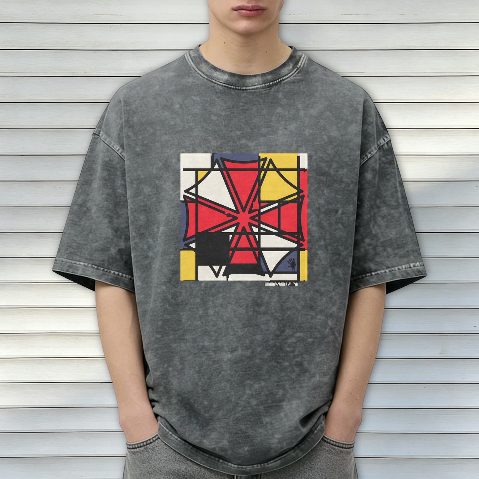 Oversized Acid Wash T-Shirt With Abstract Geometric Art Print