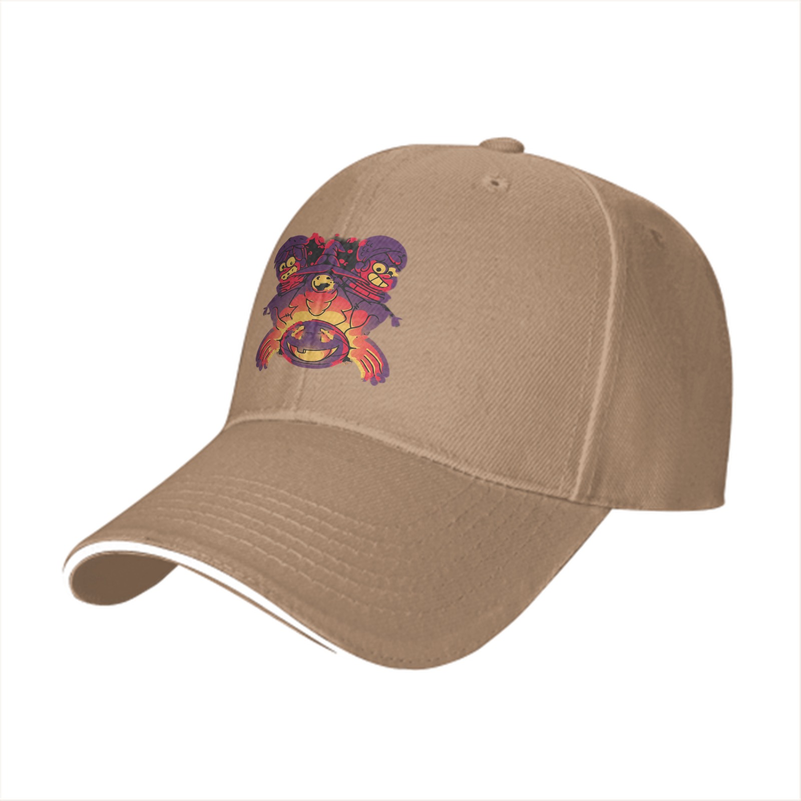 Black Baseball Cap With Halloween Witch And Ghosts Graphic