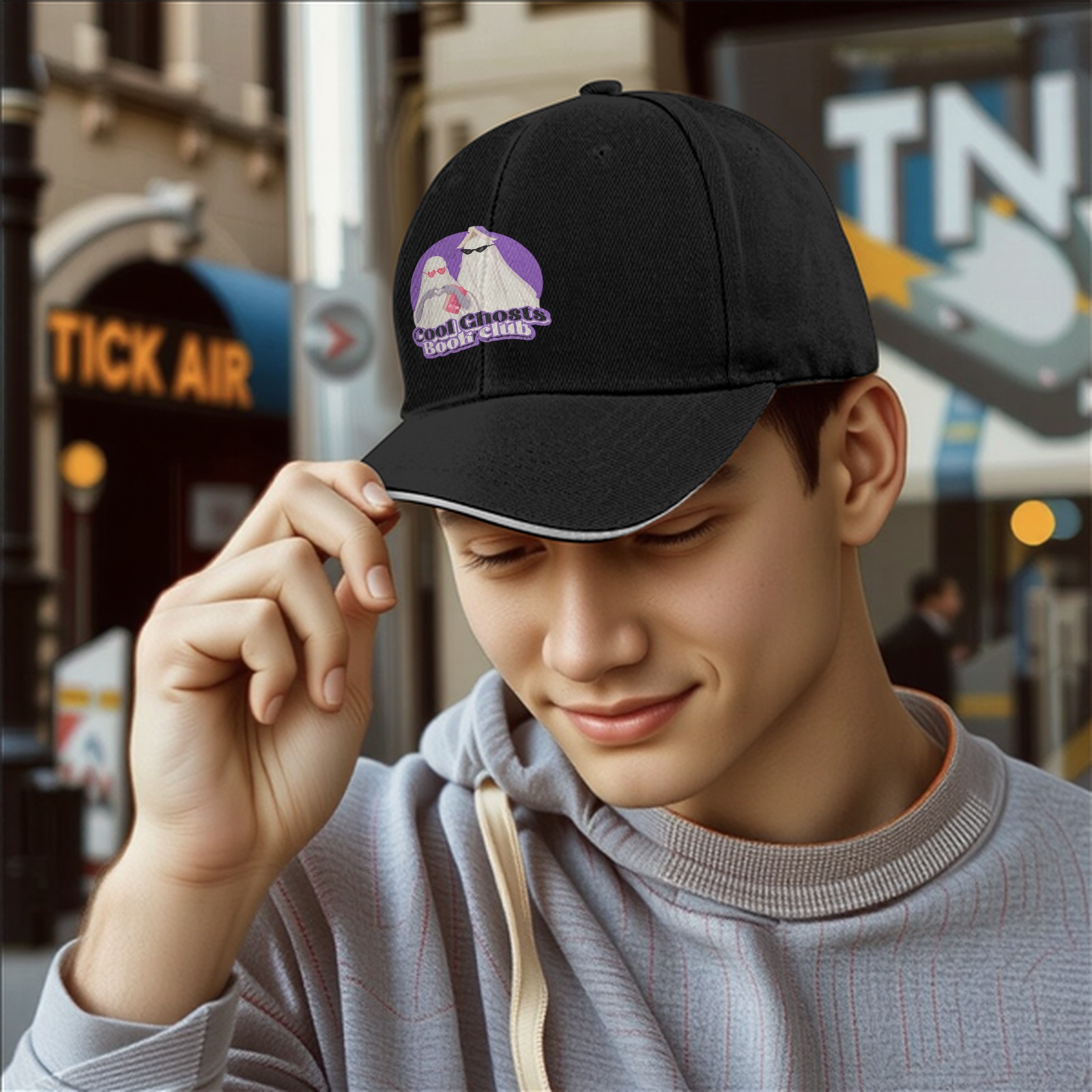 Cool Ghosts Book Club Graphic Black Baseball Cap
