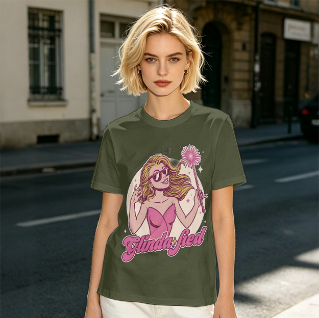 Olive Green T-Shirt with Glinda-fied Fairy Graphic Print