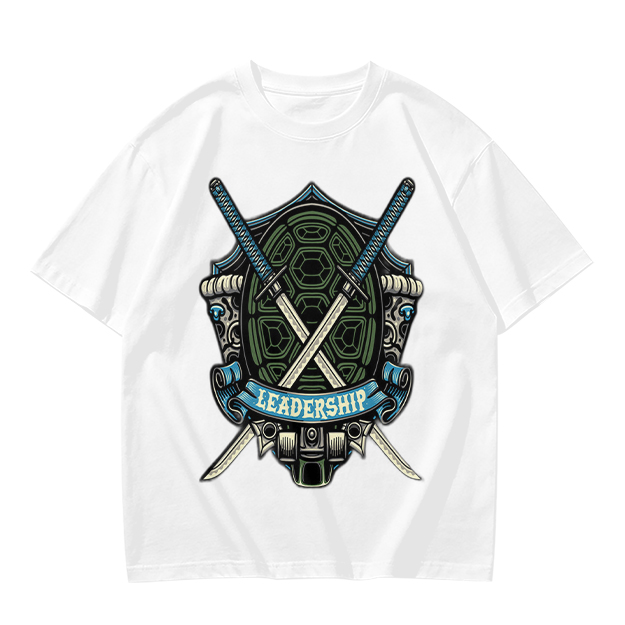 Olive T-Shirt with Ninja Turtle Leadership Katana Crest Print
