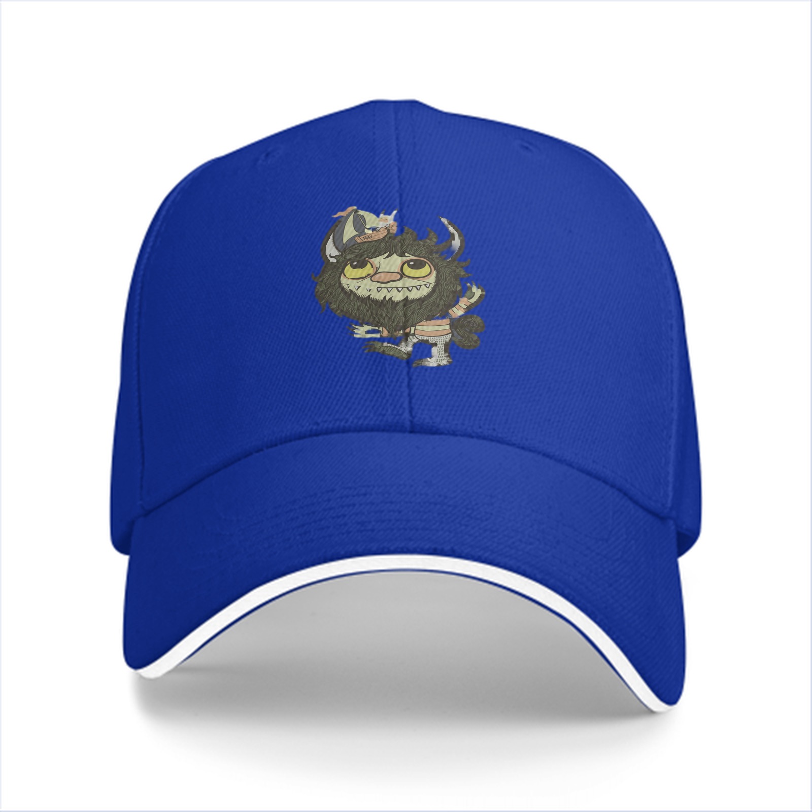 Black Baseball Cap With Cute Wild Monster Cartoon Print