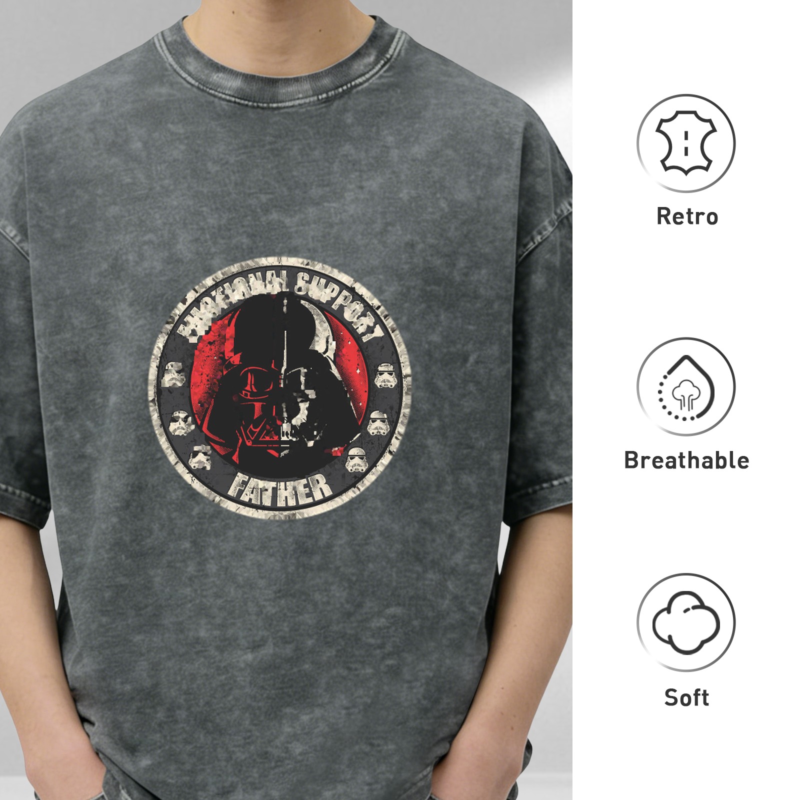 Star Wars Darth Vader Emotional Support Father Acid Wash T-Shirt