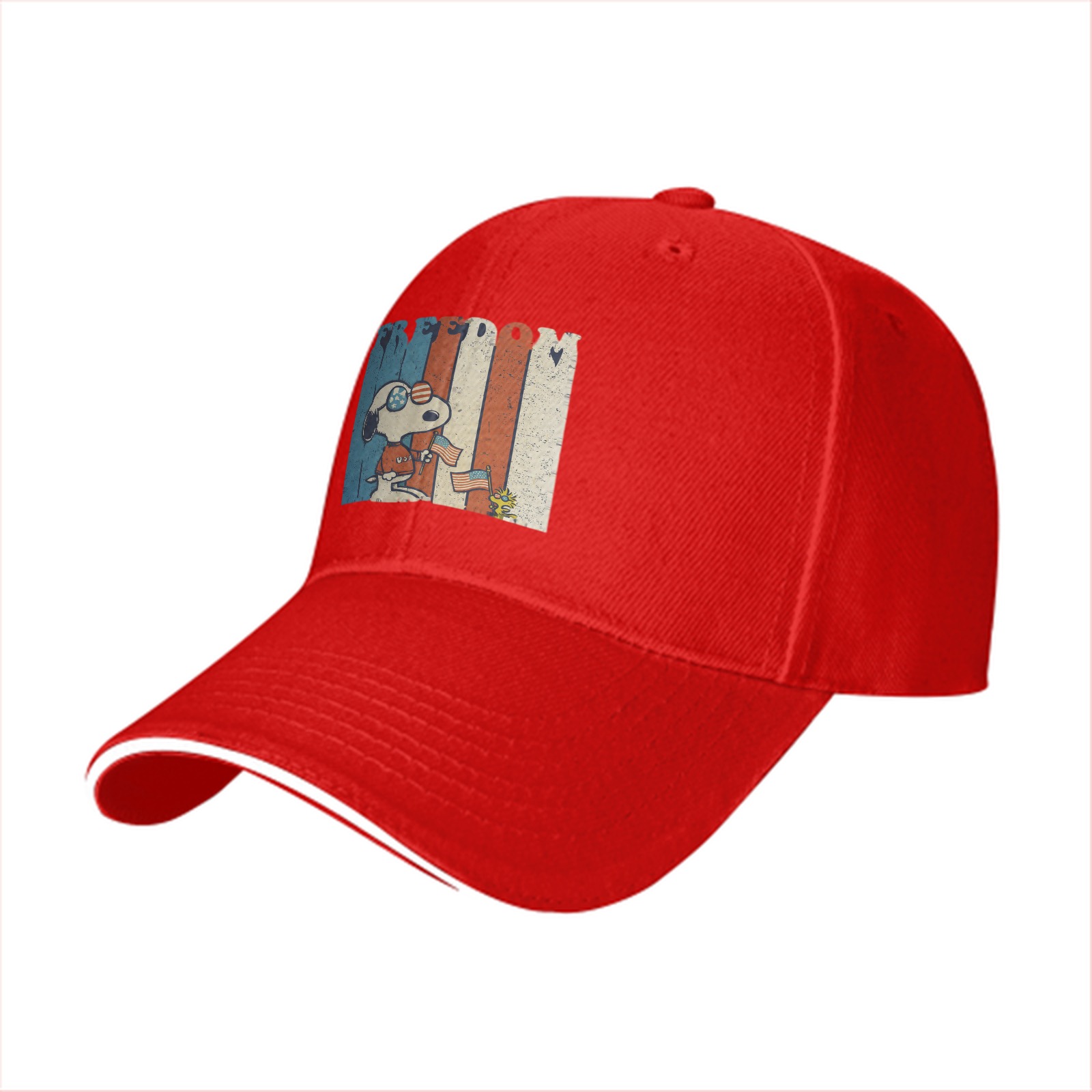 Black baseball cap with Snoopy Freedom patriotic graphic design