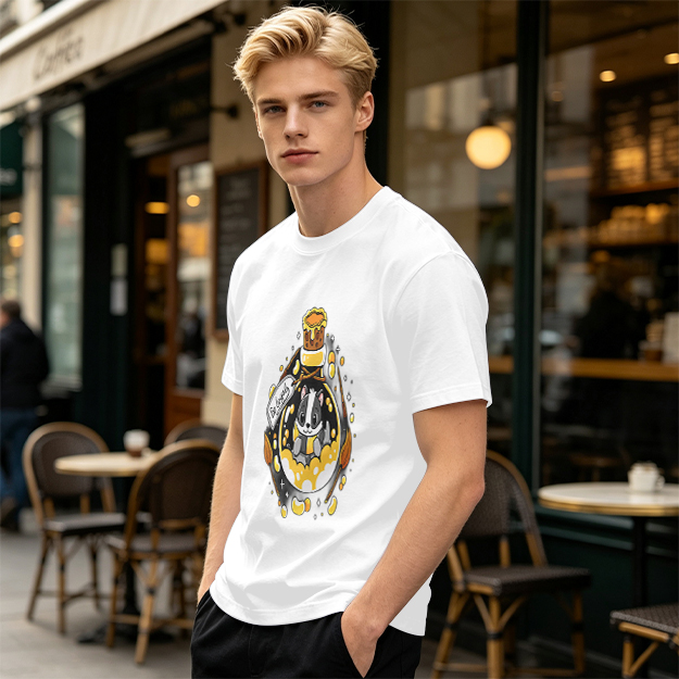 Olive T-Shirt With Cute Badger In Potion Bottle Graphic
