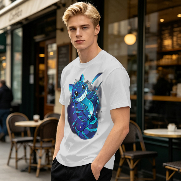 Olive T-shirt with Galaxy Cheshire Cat Graphic Print