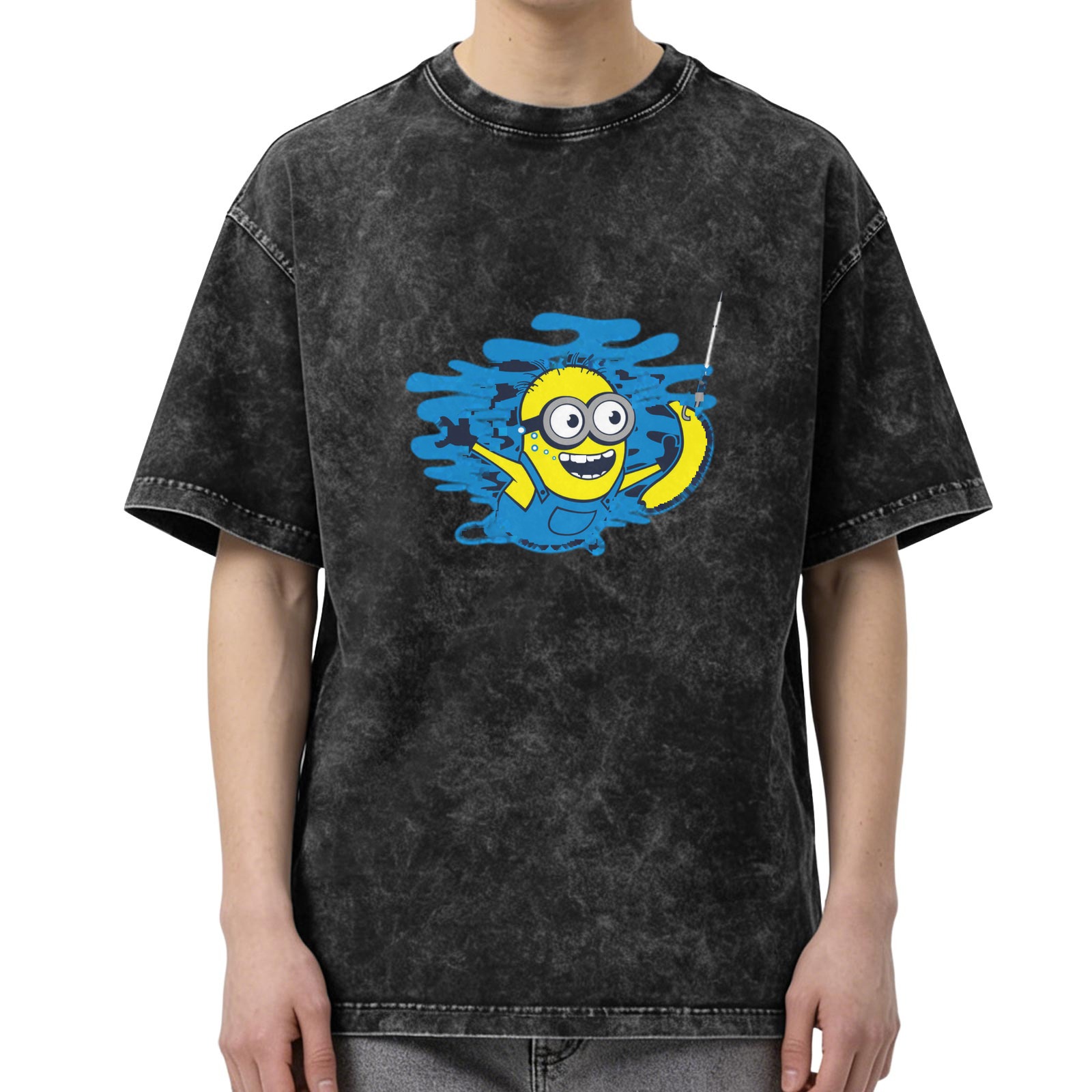Washed black oversized t-shirt with Minion banana graphic