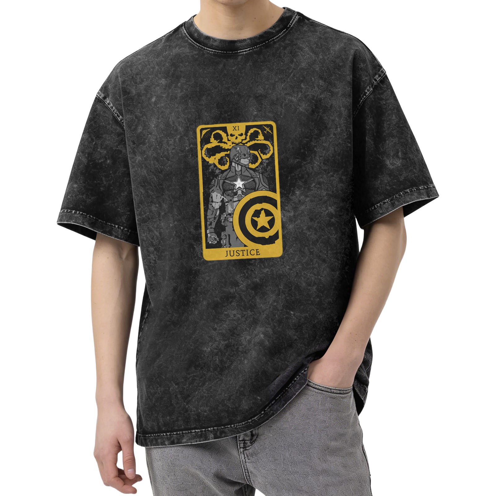 Hydra Captain America Justice Tarot Stonewashed T-Shirt