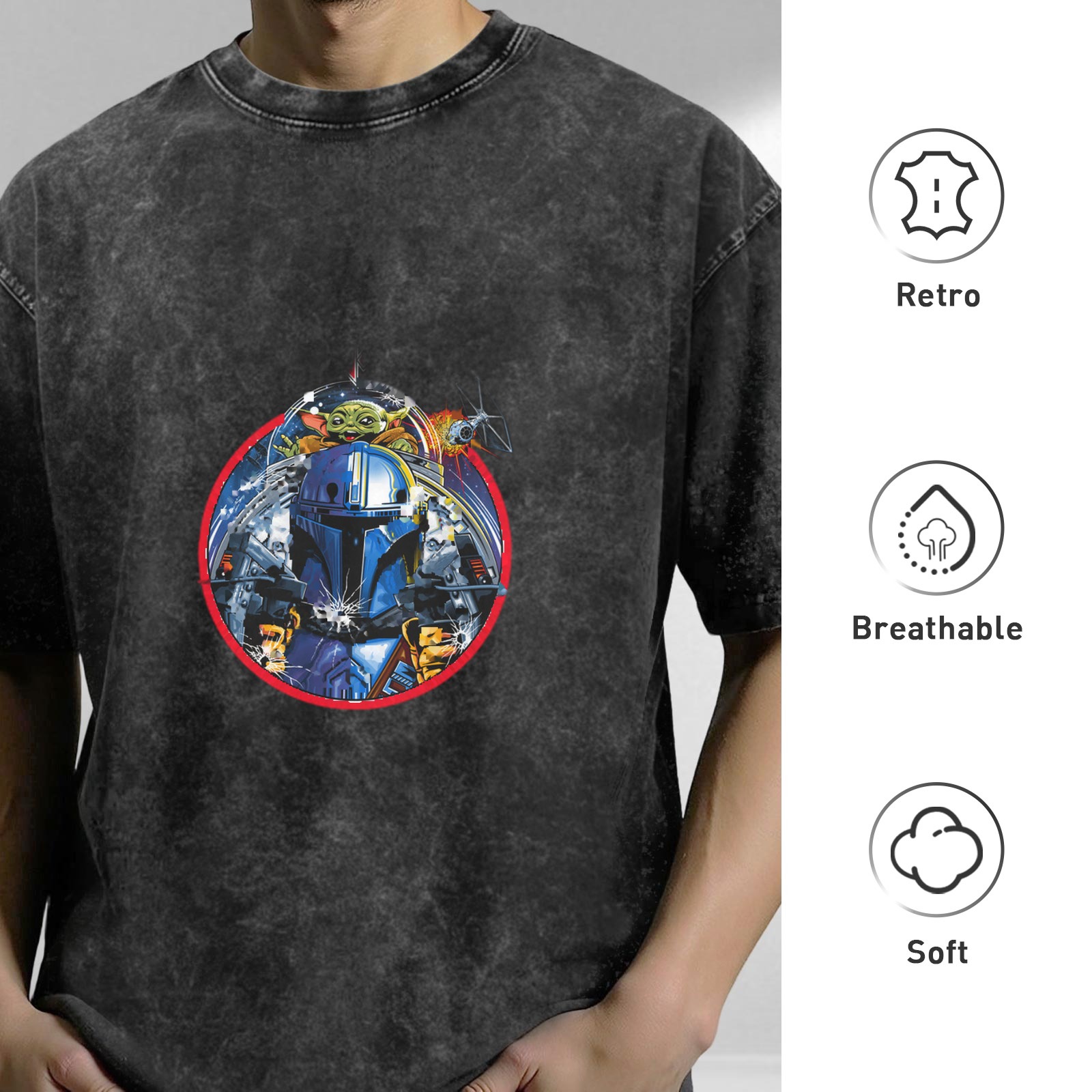 Star Wars The Mandalorian Grogu Graphic Vintage Wash T-Shirt