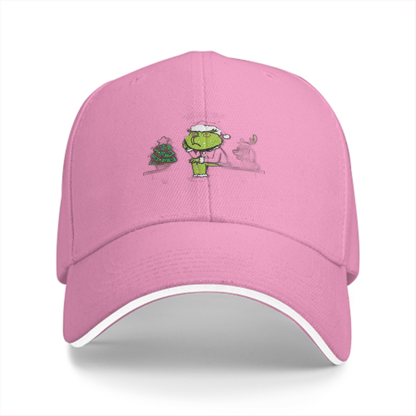Black Baseball Cap With Grinch Stealing Christmas Tree Design