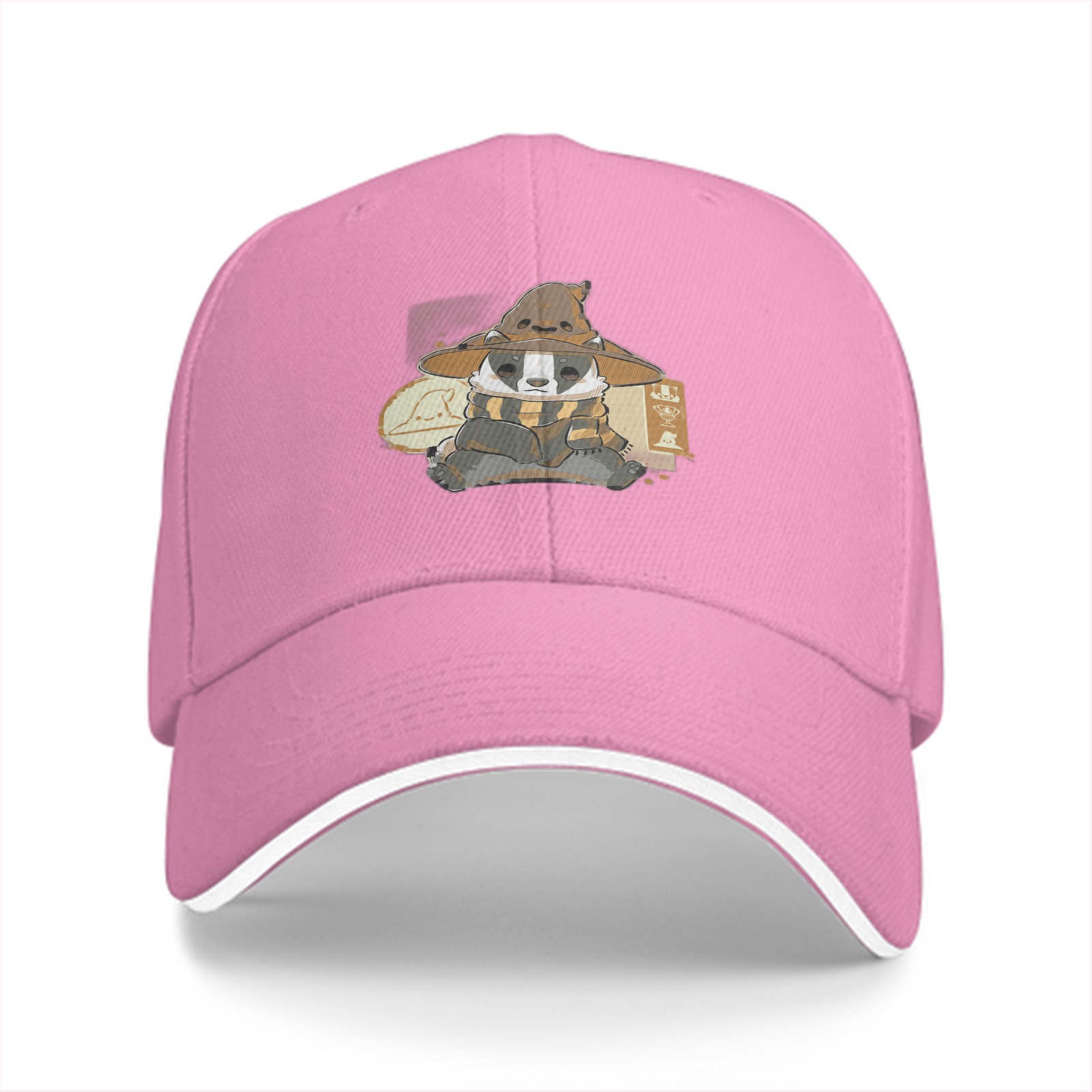 Black baseball cap with Hufflepuff badger wizard design