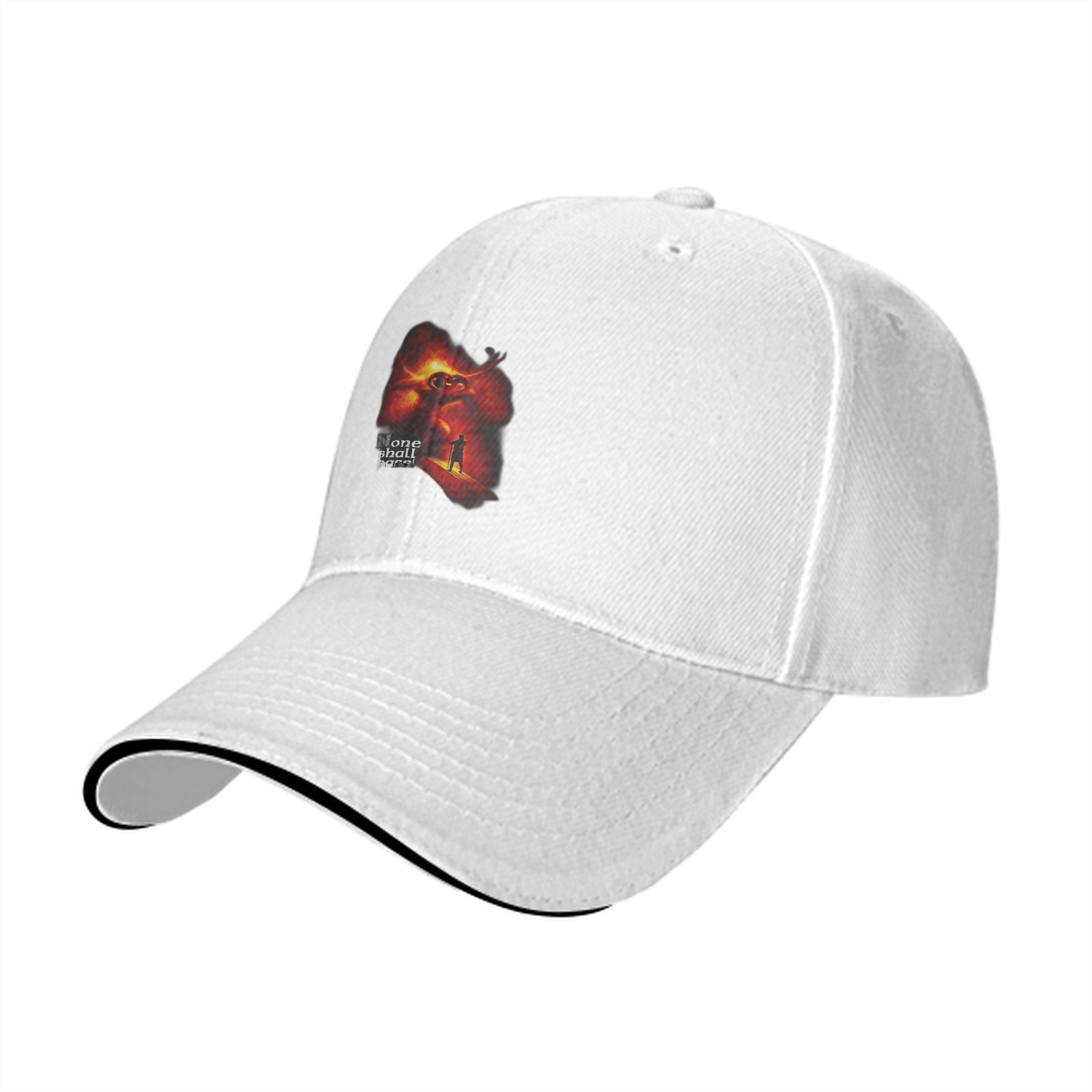 Black baseball cap with fiery fantasy graphic print