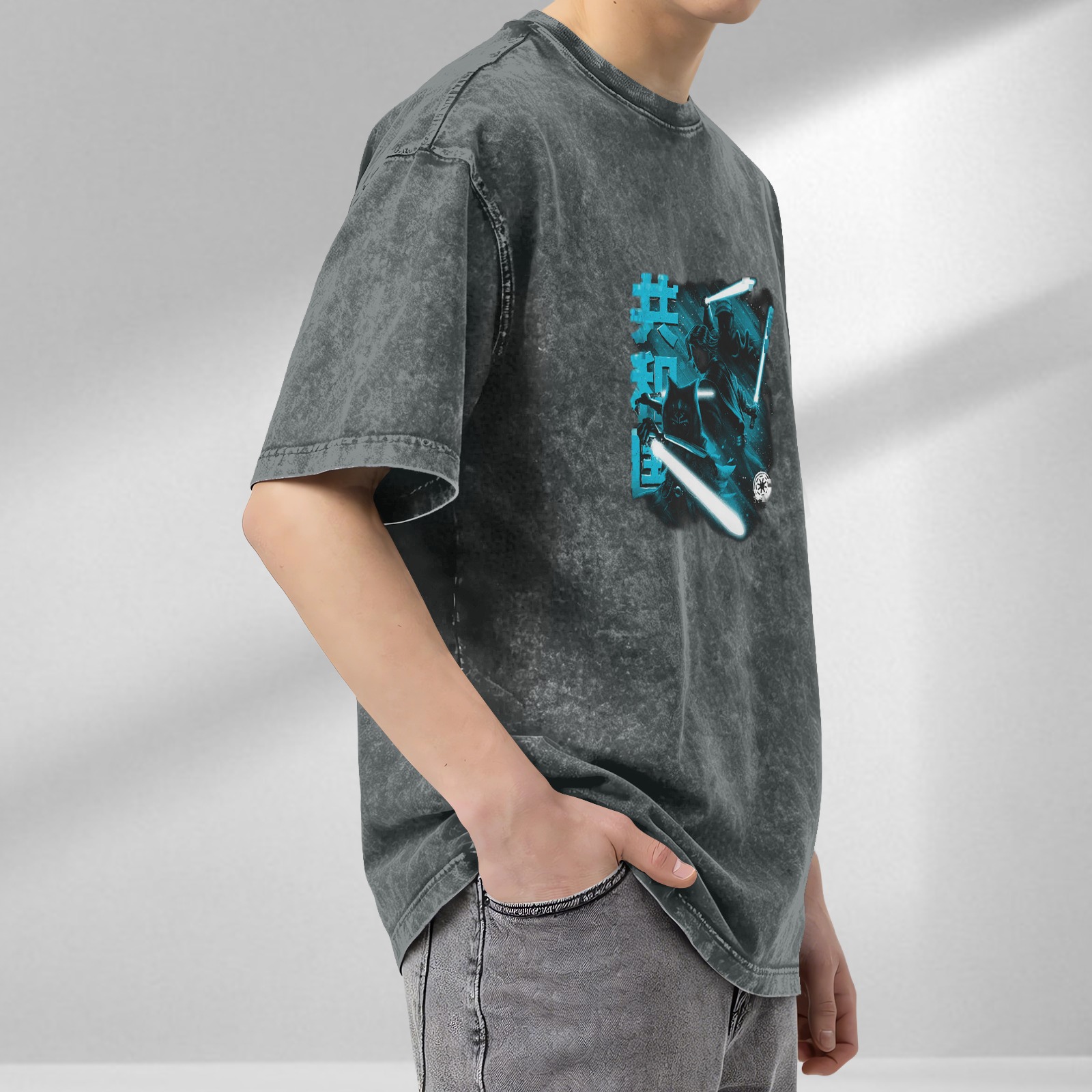 Star Wars Jedi Lightsaber Graphic Acid Wash Cotton T-Shirt