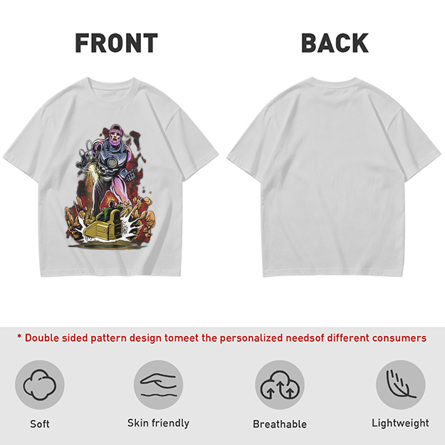 Olive T-shirt with Robot Villain and Tank Action Graphic