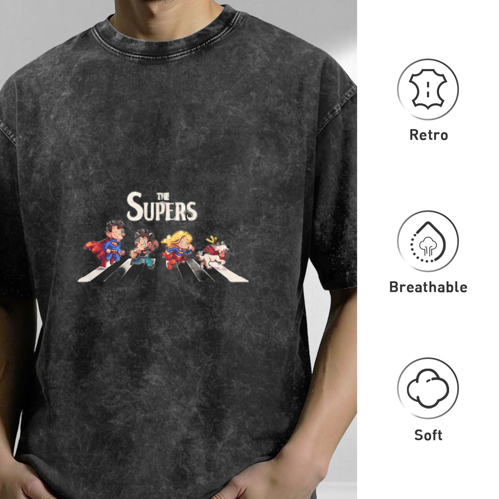 The Supers Superhero Abbey Road Graphic Vintage Wash T-Shirt
