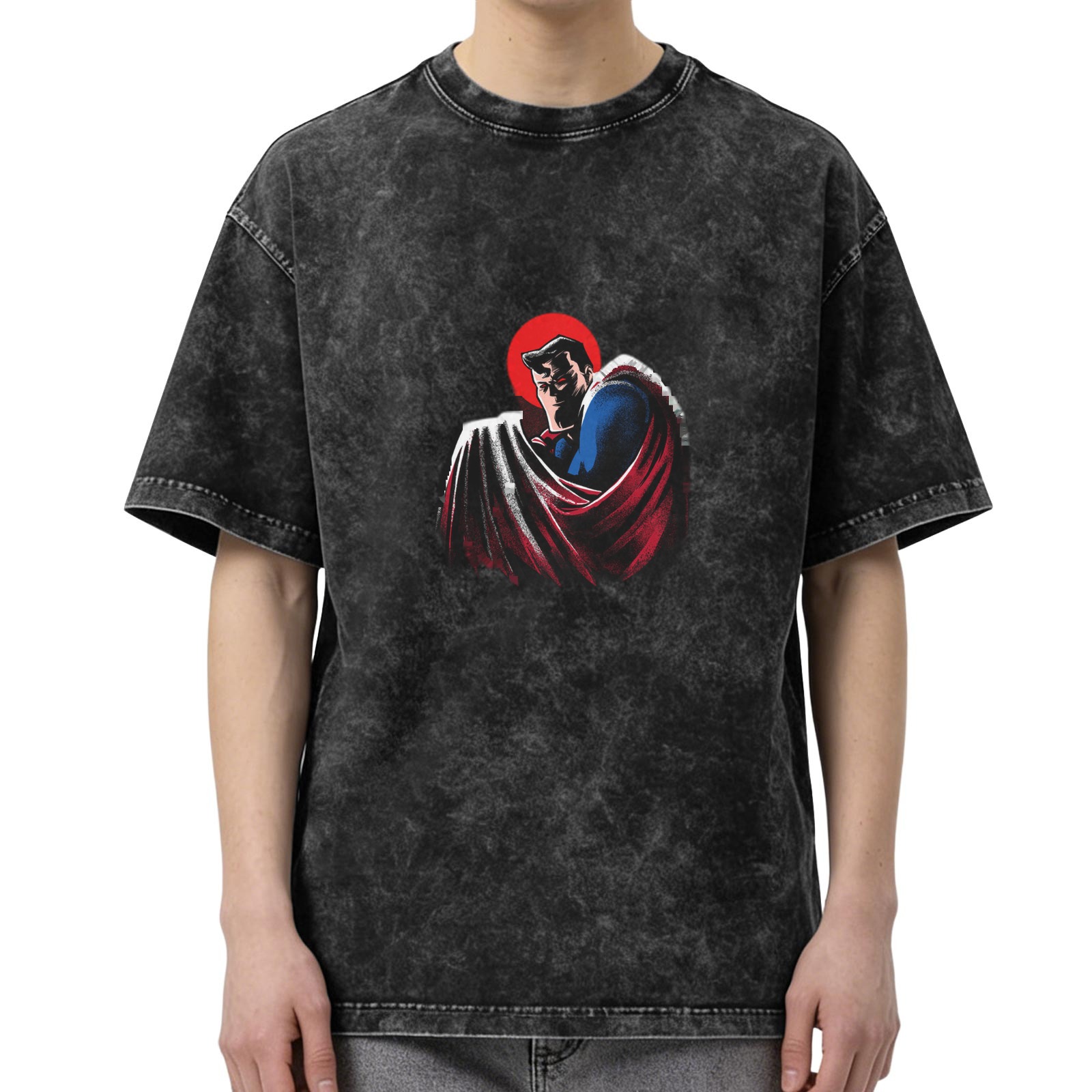 Washed Black Oversized T-Shirt With Superman Graphic Print