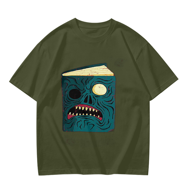 Olive T-Shirt With Monster Book Graphic Print