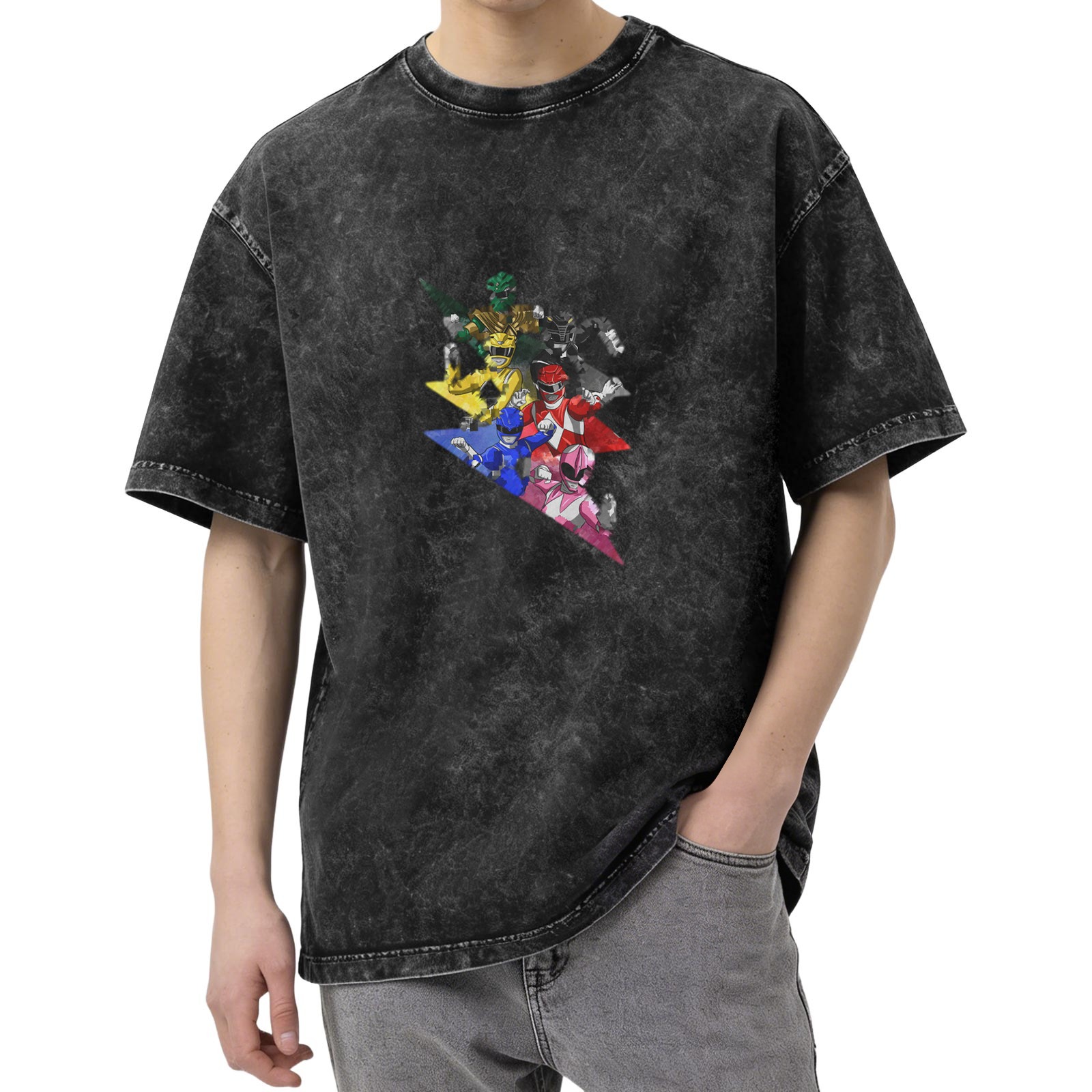 Power Rangers Graphic Dark Wash Oversized T-Shirt