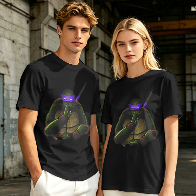 Olive Green T-Shirt Featuring Purple Masked Ninja Turtle Graphic