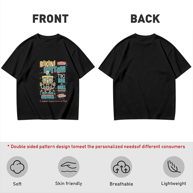 Olive T-Shirt with Bikini Bottom Tiki Bar Spongebob Graphic