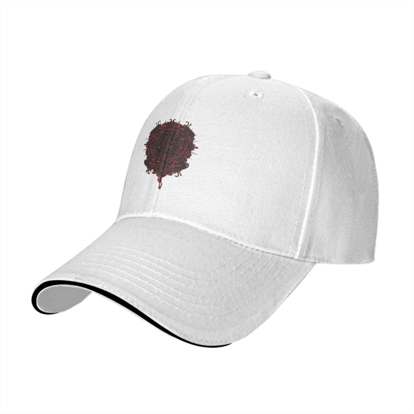 Black Baseball Cap With Red Occult Style Circular Emblem