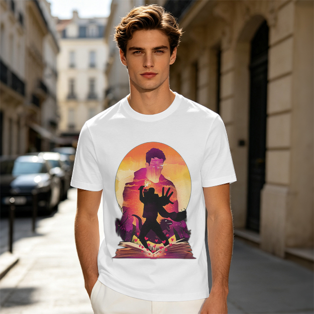 Olive T-Shirt With Fantasy Sunset Silhouette Graphic Print