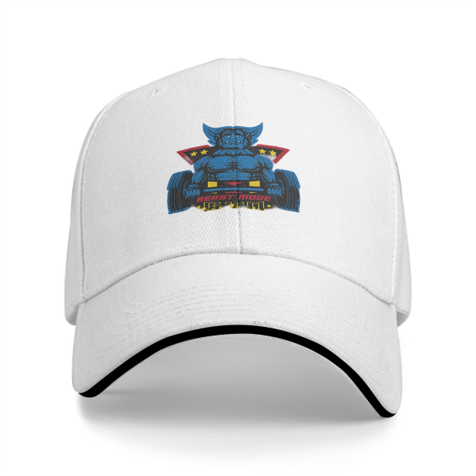 Black baseball cap with beast mode weightlifting graphic