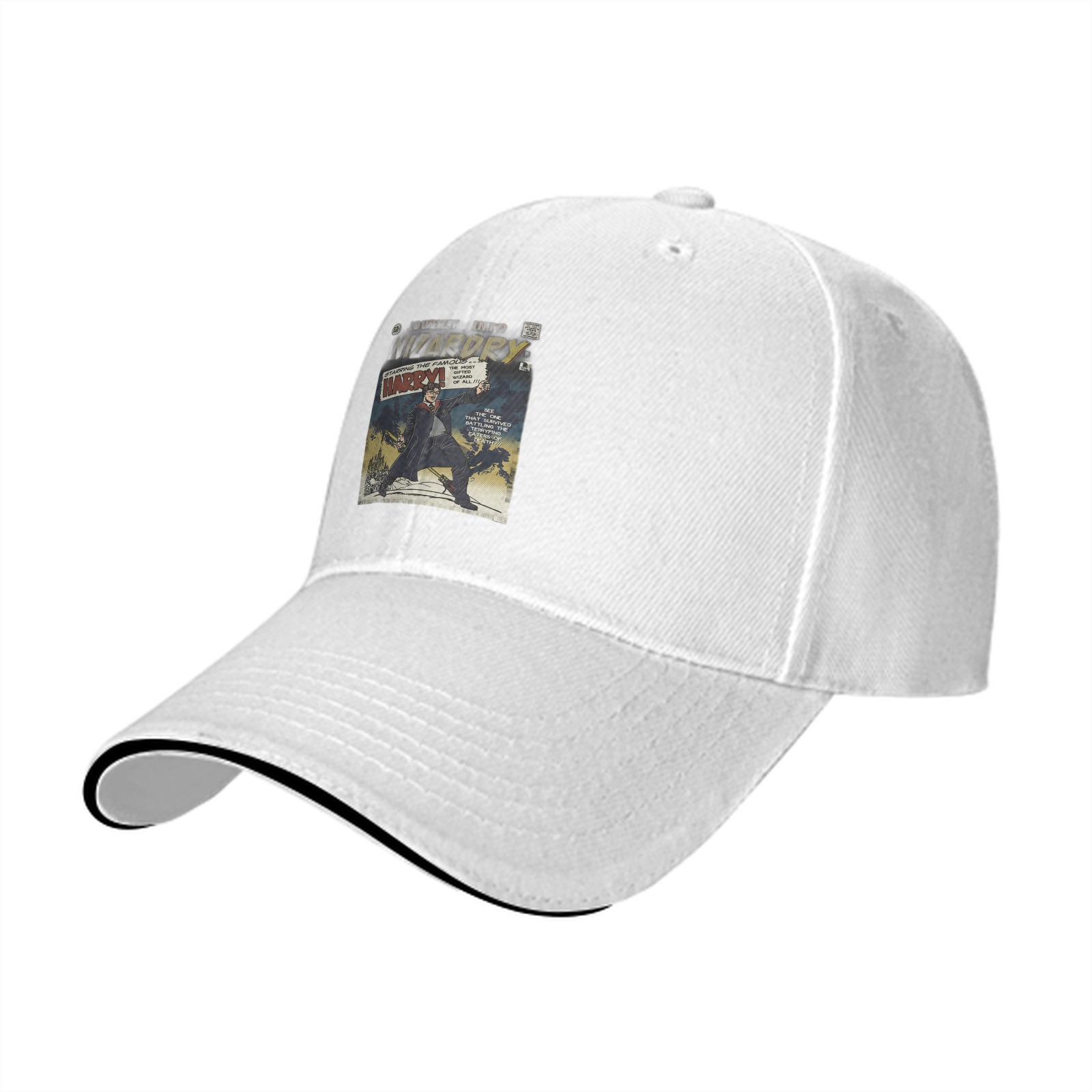 Black baseball cap with Harry Potter wizard comic print
