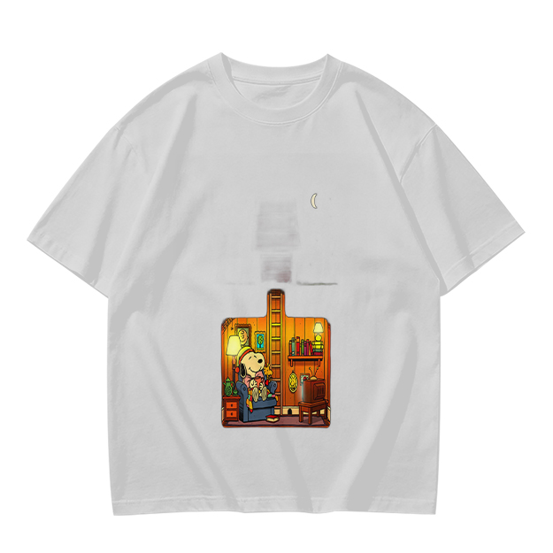Olive T-Shirt With Cozy Dog In Room Graphic Print