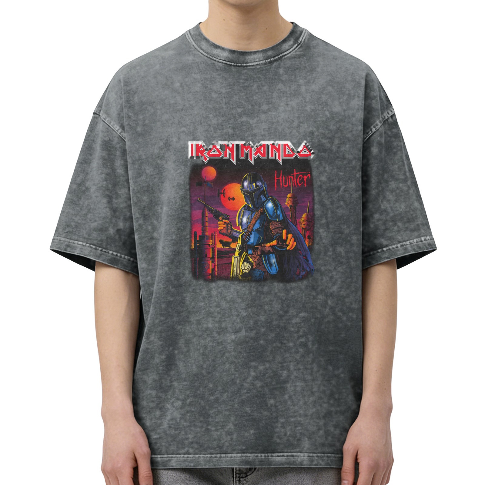 Iron Mando Hunter Graphic Stonewashed Black T-Shirt