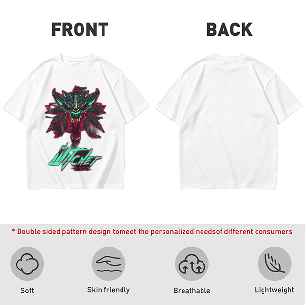 Olive green t-shirt with cyberpunk witcher wolf head graphic