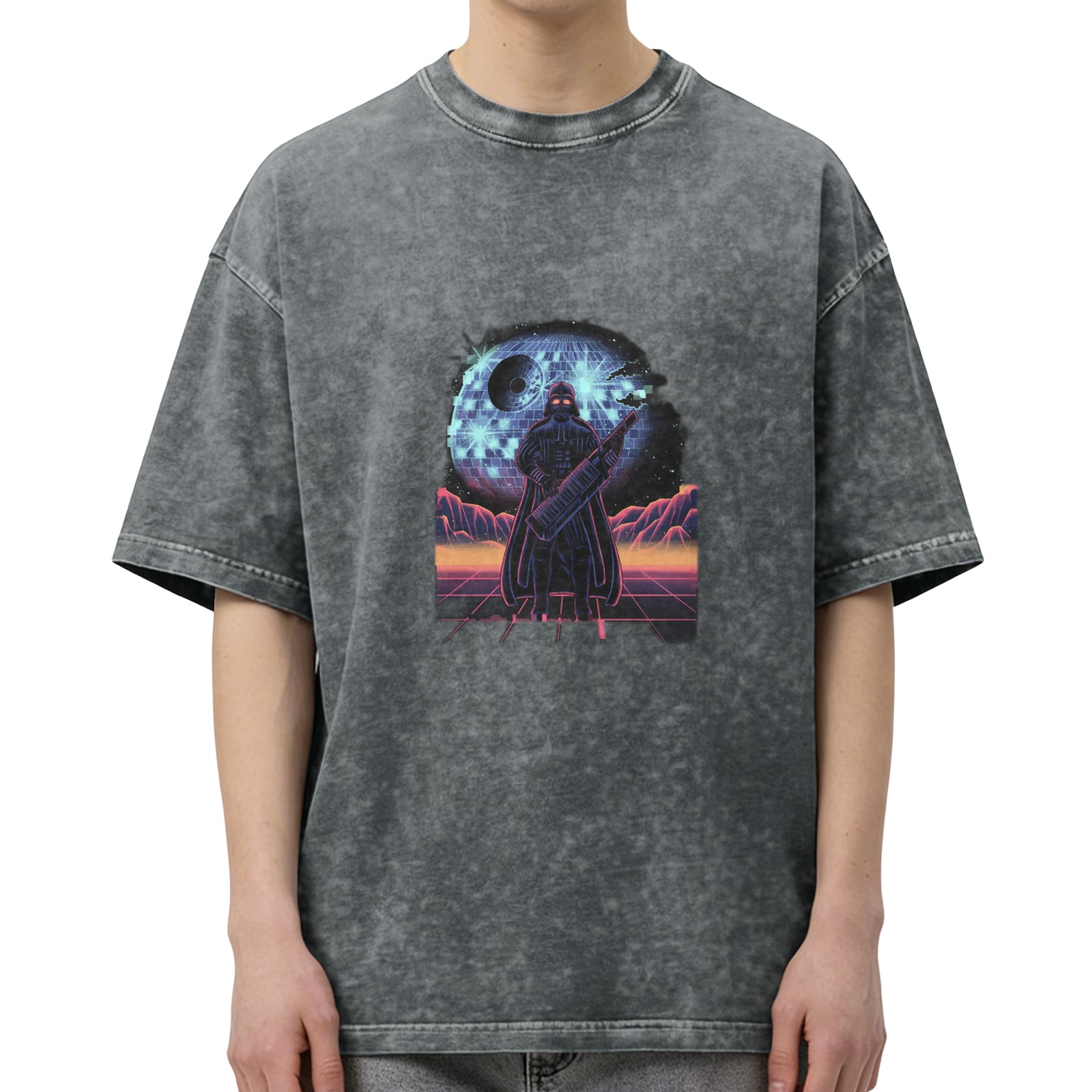 Retro Synthwave Darth Vader Disco Death Star Graphic T-Shirt