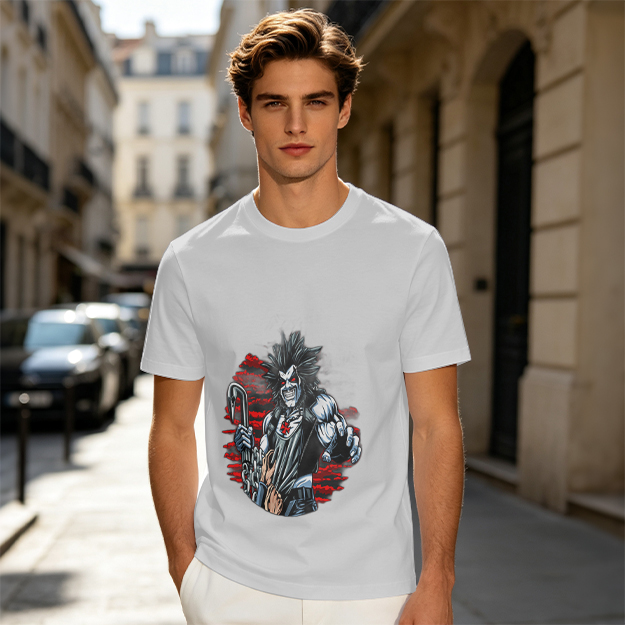 Olive T-shirt with Lobo Comic Character Graphic Print