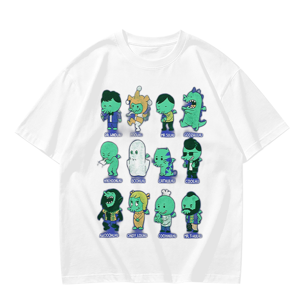 Olive Green T-Shirt With Cute Green Alien Character Print