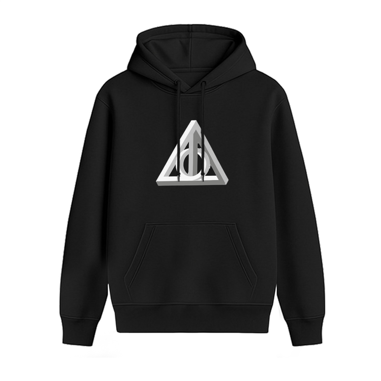 Black Hoodie With 3D Deathly Hallows Symbol Print
