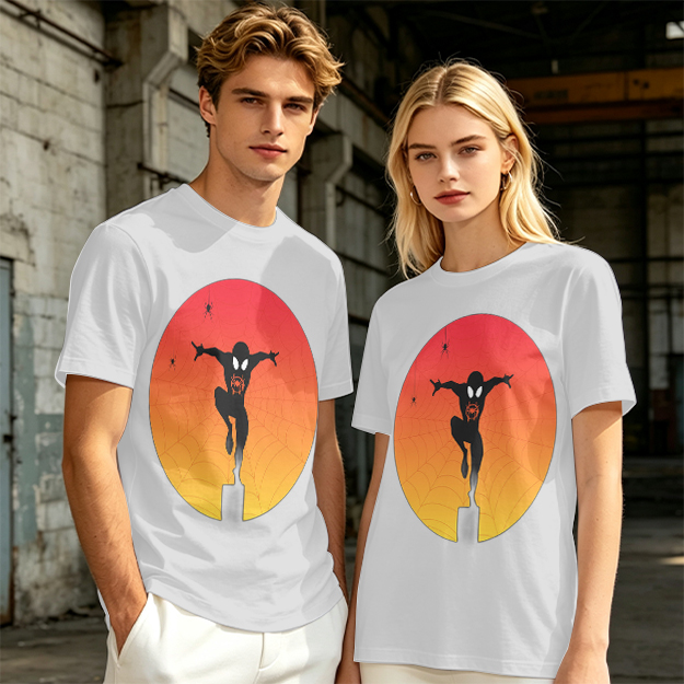 Olive T-Shirt with Spider-Man Silhouette Sunset Graphic