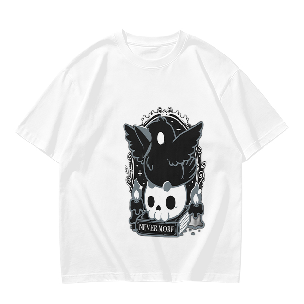 Olive Graphic T-Shirt With Raven Skull Nevermore Print