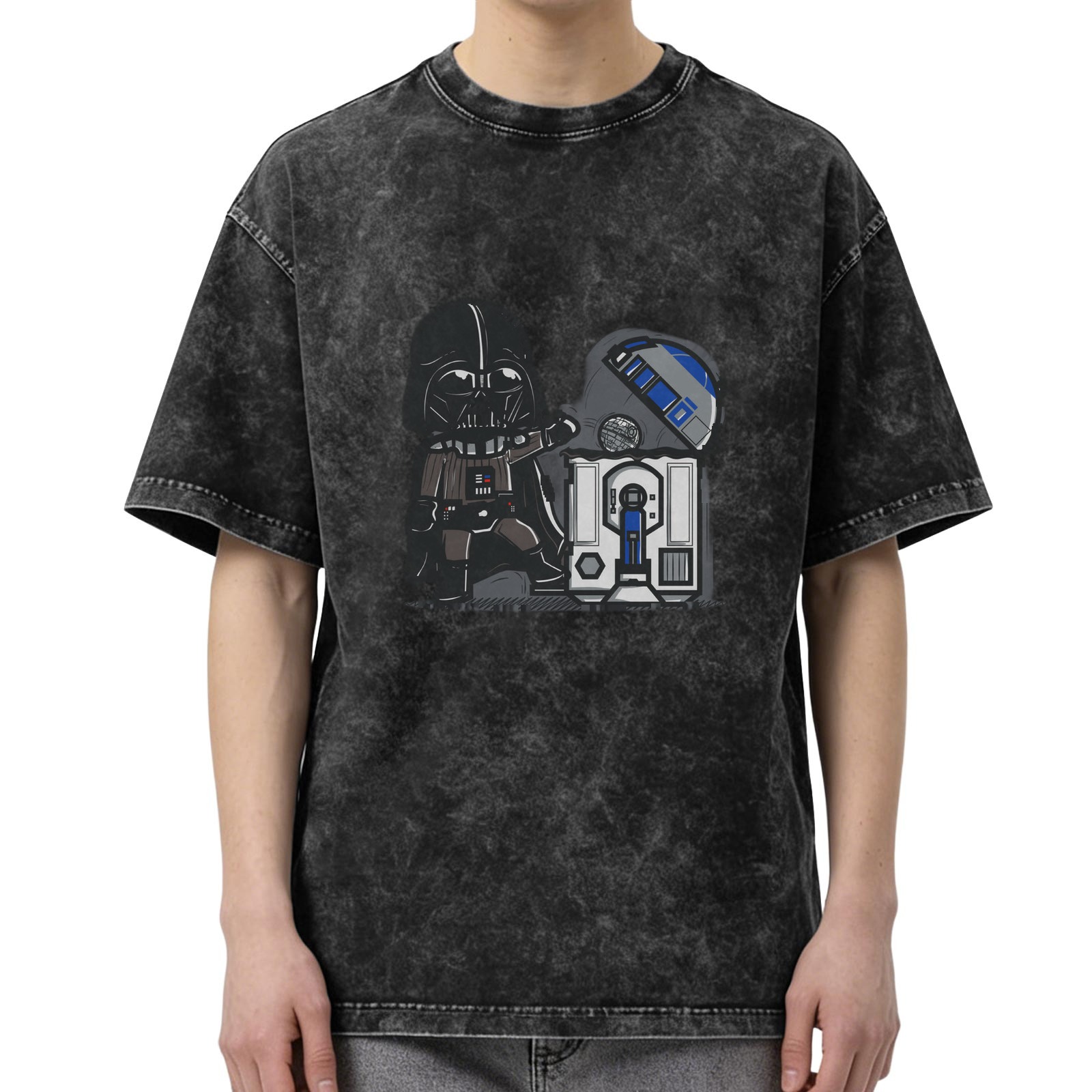 Star Wars Darth Vader & R2-D2 Graphic Acid Wash Cotton T-Shirt